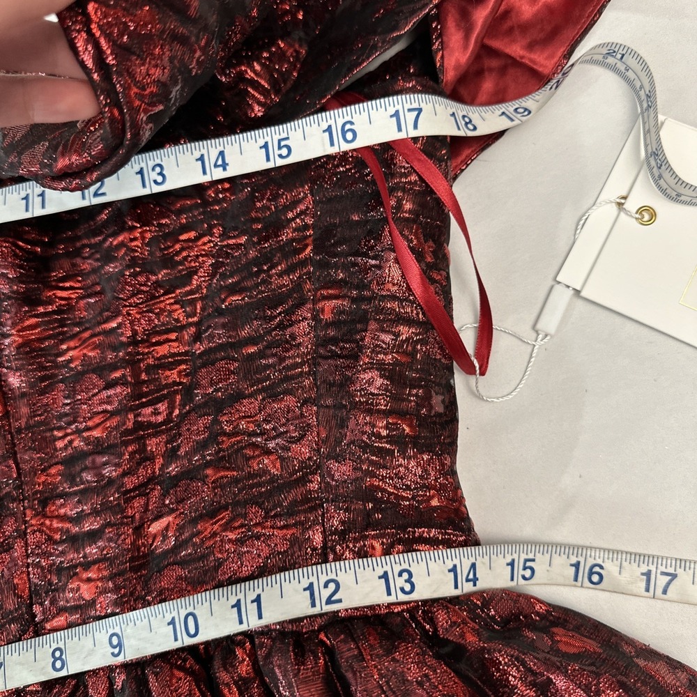 NWT Mac Duggal [ 8 ] 68622 Brocade Off The Shoulder Mini Dress in Ruby Red J1732 - Picture 5 of 12